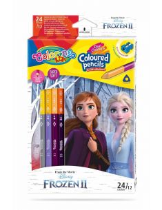 Двувърхи цветни моливи 12/24 цвята и острилка Frozen Disney Colorino