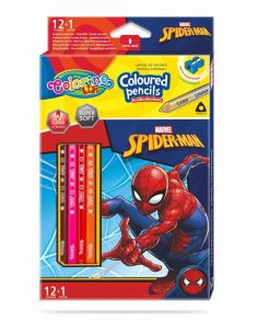 Цветни моливи 12 +1 цвята и острилка Spiderman Disney Colorino