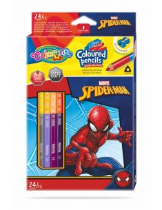 Двувърхи цветни моливи 12/24 цвята и острилка Spiderman Disney Colorino