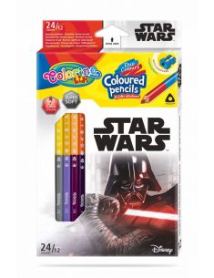 Двувърхи цветни моливи 12/24 цвята и острилка Star Wars Disney Colorino