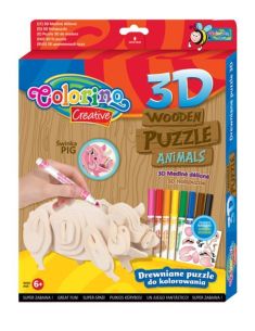 Дървен 3D пъзел животни - Прасе Colorino