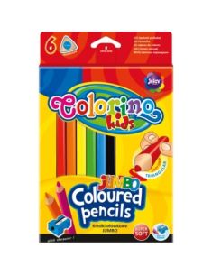 JUMBO триъгълни цветни моливи Colorino 6 цвята и острилка